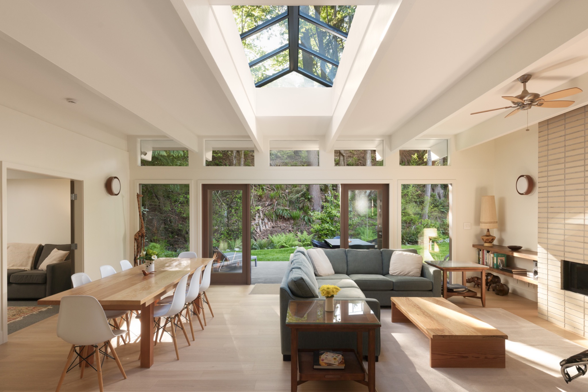 Bedroom with post-and-beam ceiling